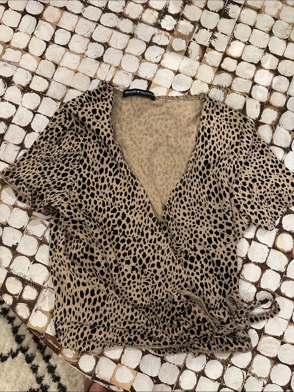 Brandy Melville Tan and Black Leopard Wrap Crop Top